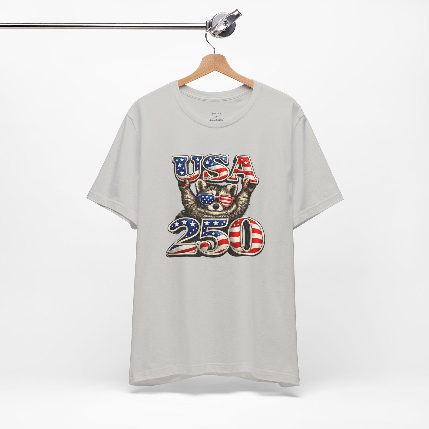Patriot Raccoon 250th Anniversary T-Shirt — 4th of July Fireworks Flag Tee