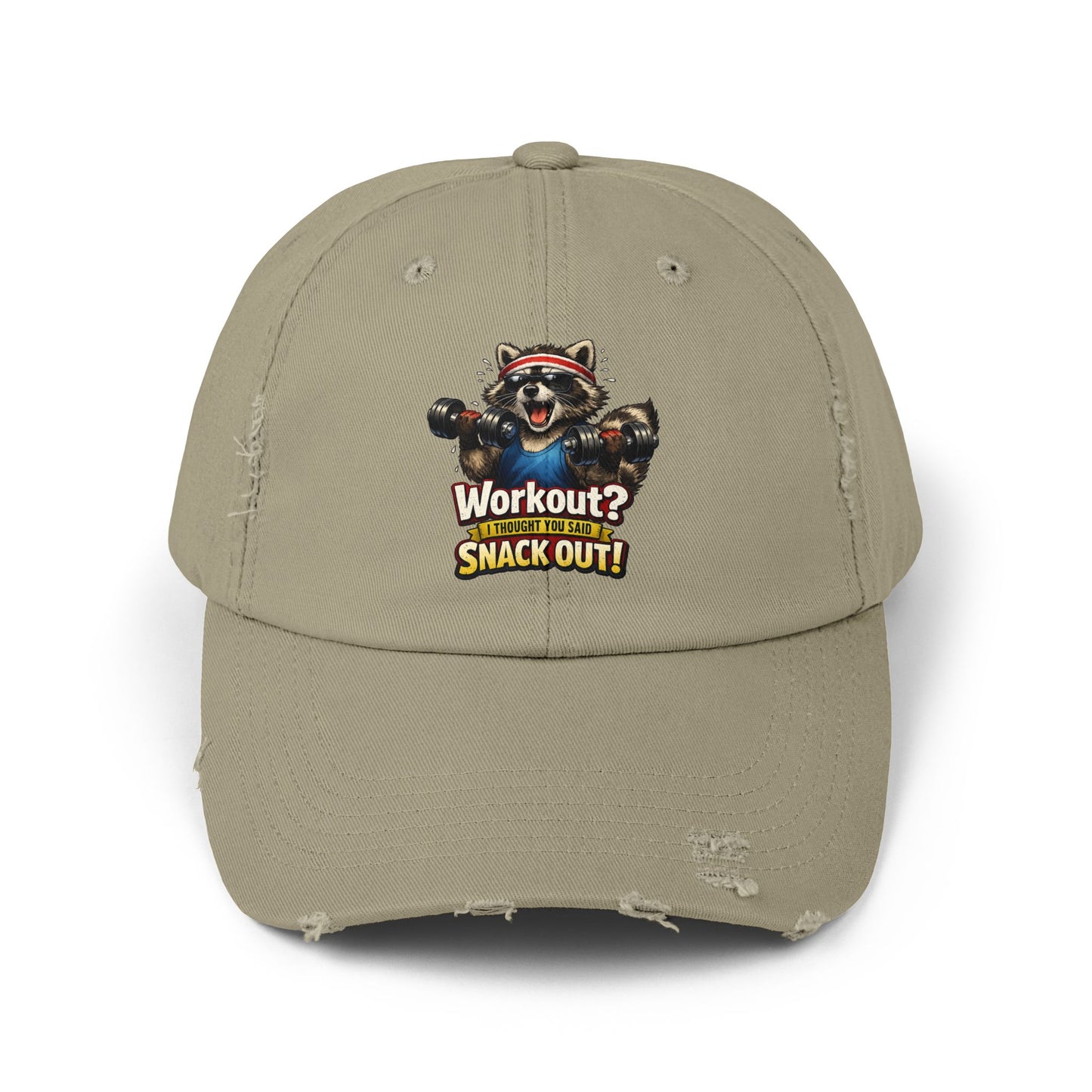 Snack Out Distressed Cap — Raccoon Mom/Dad Funny Dad Hat