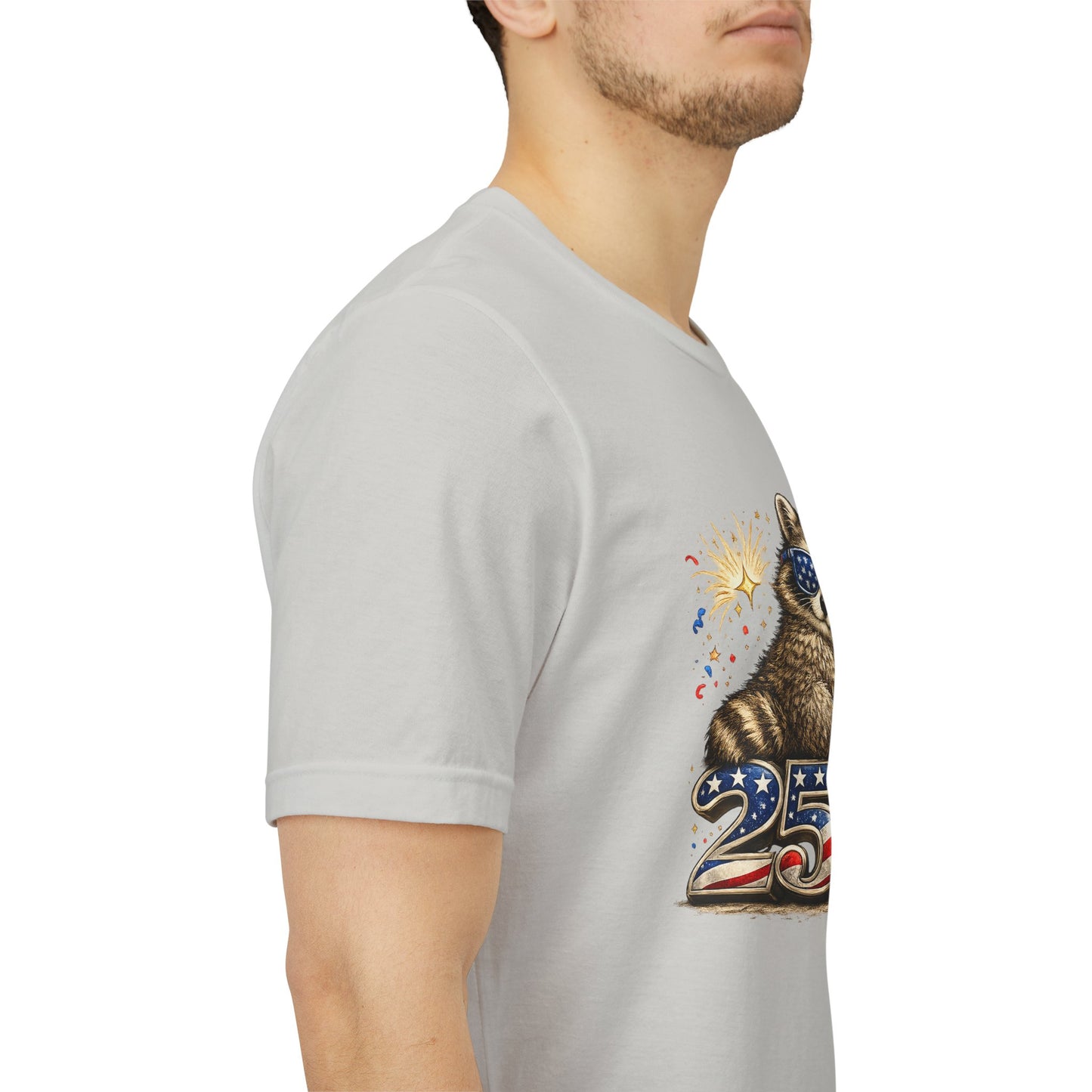 Patriot Raccoon 250th Anniversary T-Shirt — 4th of July Fireworks Flag Tee