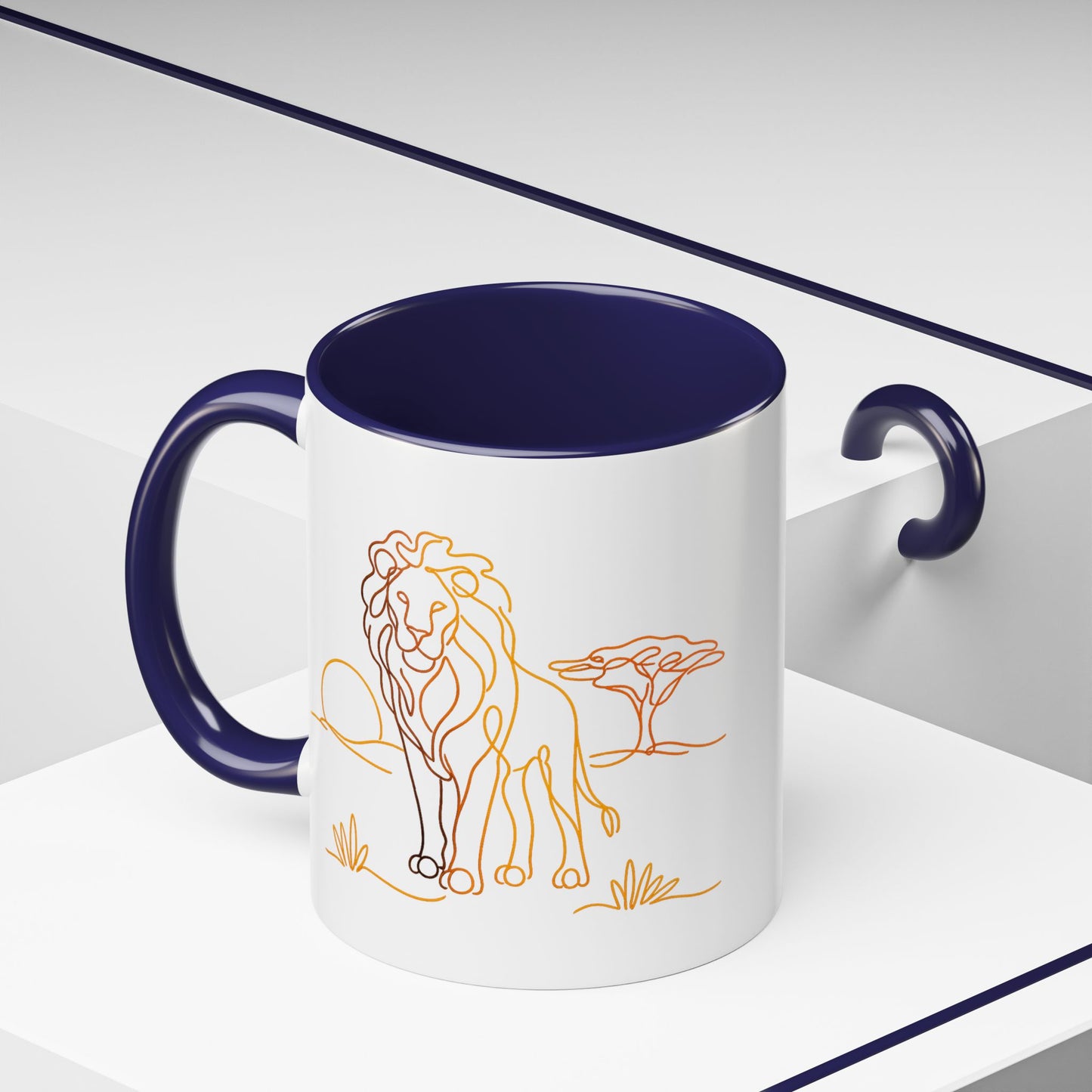 Safari Sunrise Coffee Mug — Minimal Line Lion Design (11/15oz)