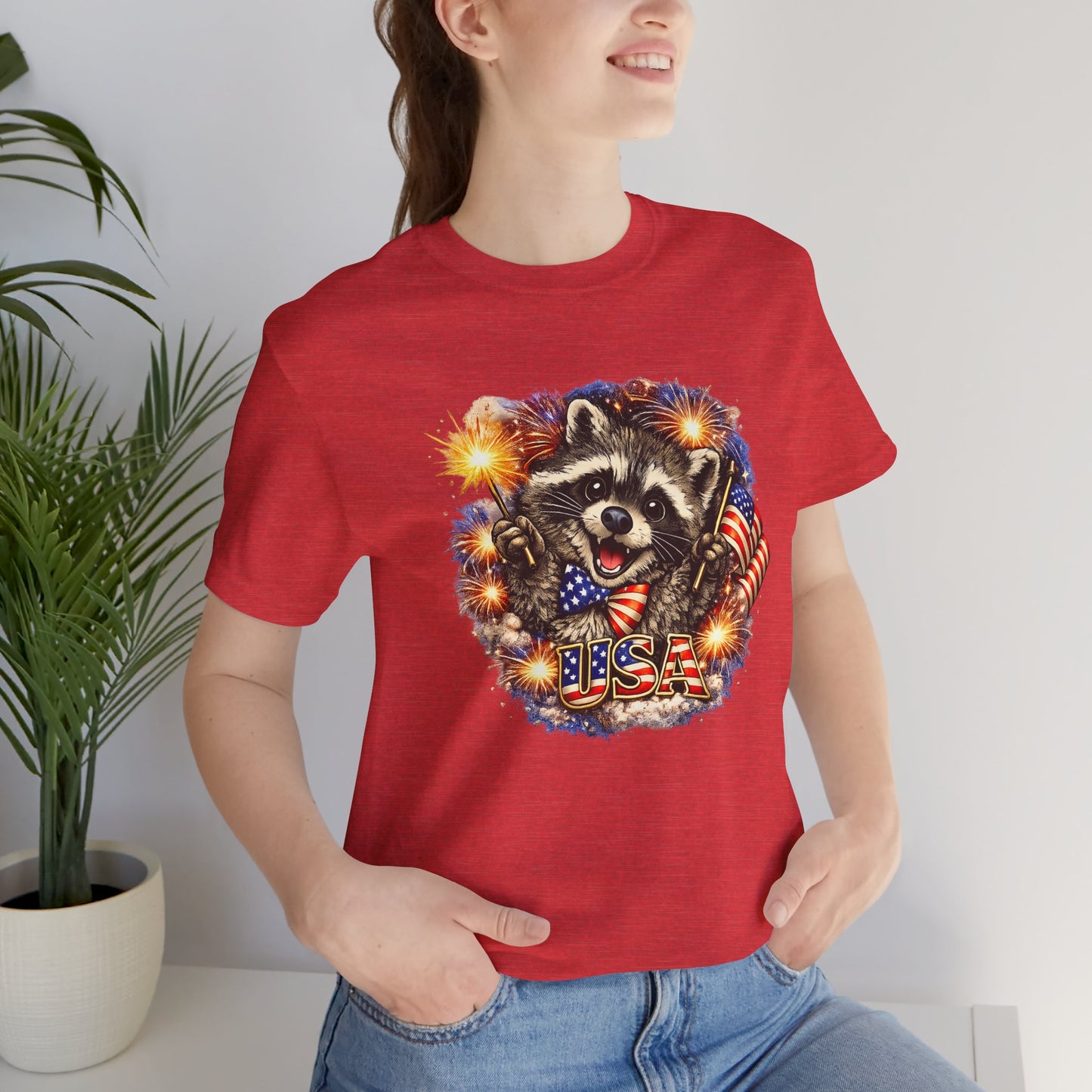 Patriot Raccoon 250th Anniversary T-Shirt — 4th of July Fireworks Flag Tee