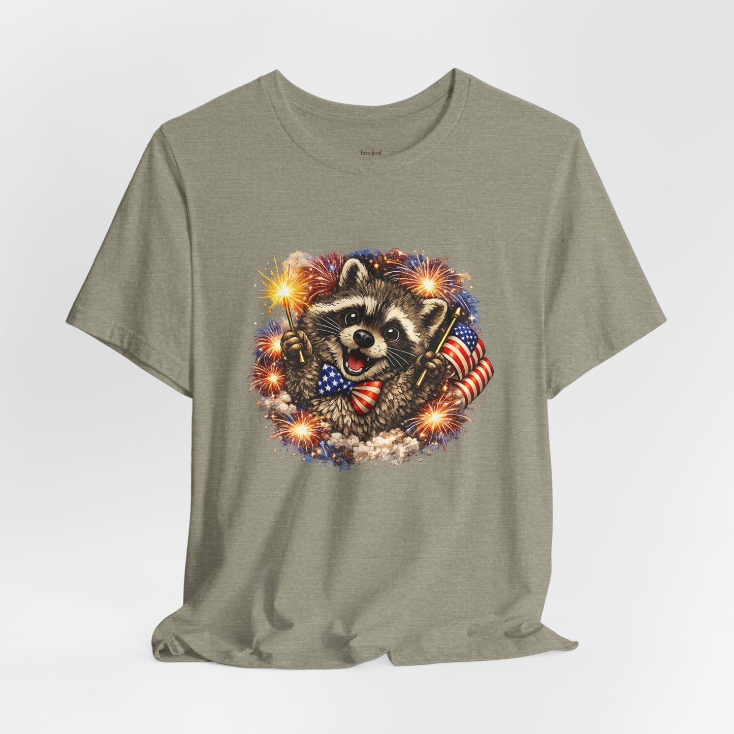 Patriot Raccoon 250th Anniversary T-Shirt — 4th of July Fireworks Flag Tee