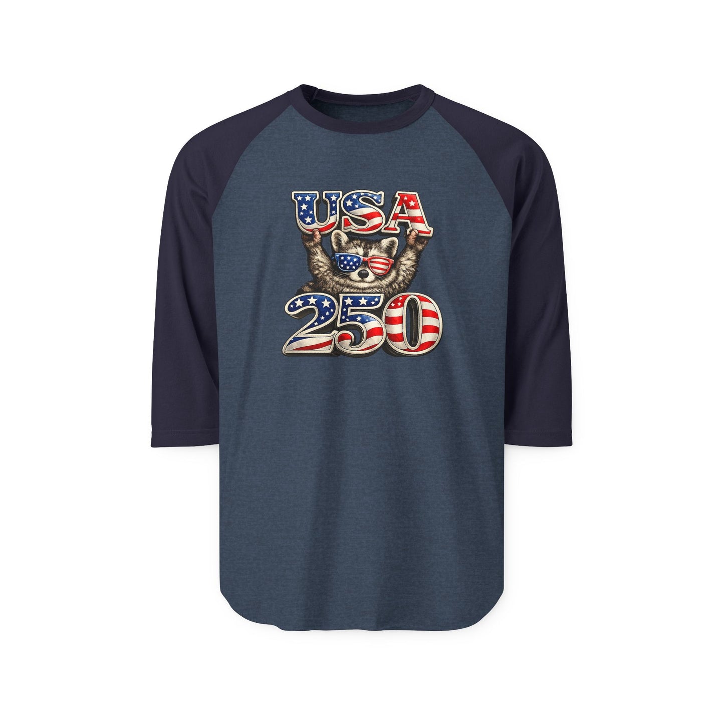 Patriotic Raccoon 250 Raglan Shirt — Fourth of July Fireworks Tee