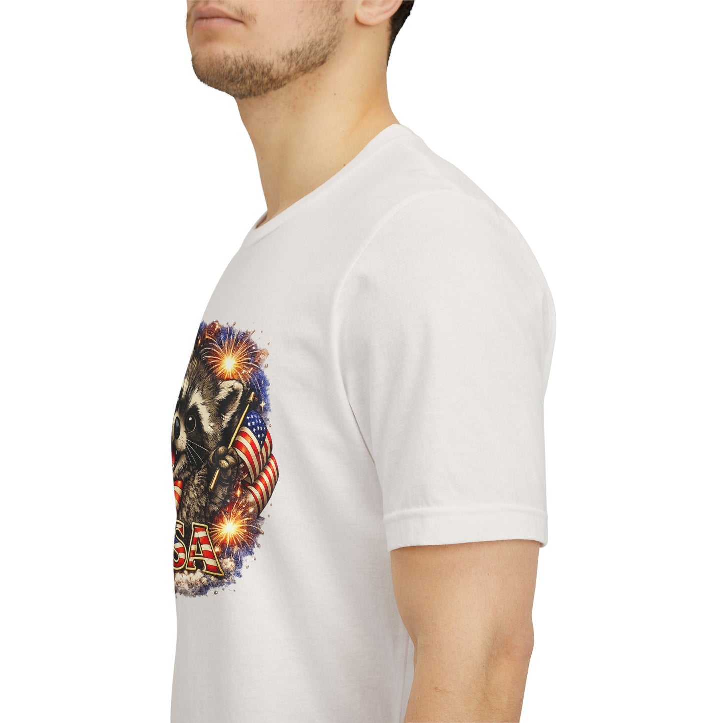 Patriot Raccoon 250th Anniversary T-Shirt — 4th of July Fireworks Flag Tee