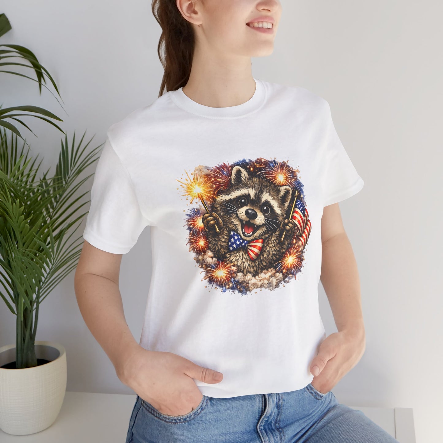 Patriot Raccoon 250th Anniversary T-Shirt — 4th of July Fireworks Flag Tee