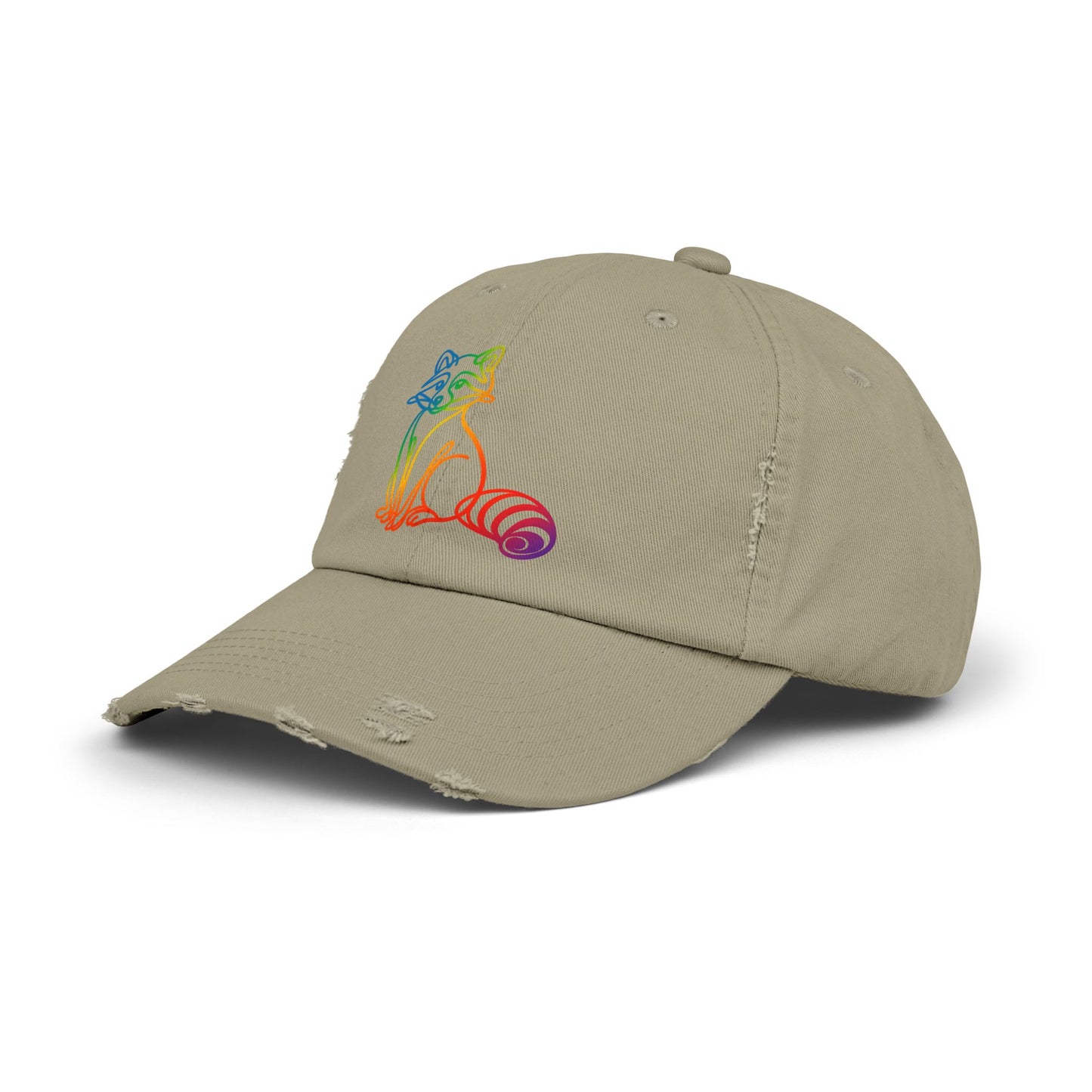 Sitting Rainbow Raccoon | Distressed Cap —  Funny Truth Hat