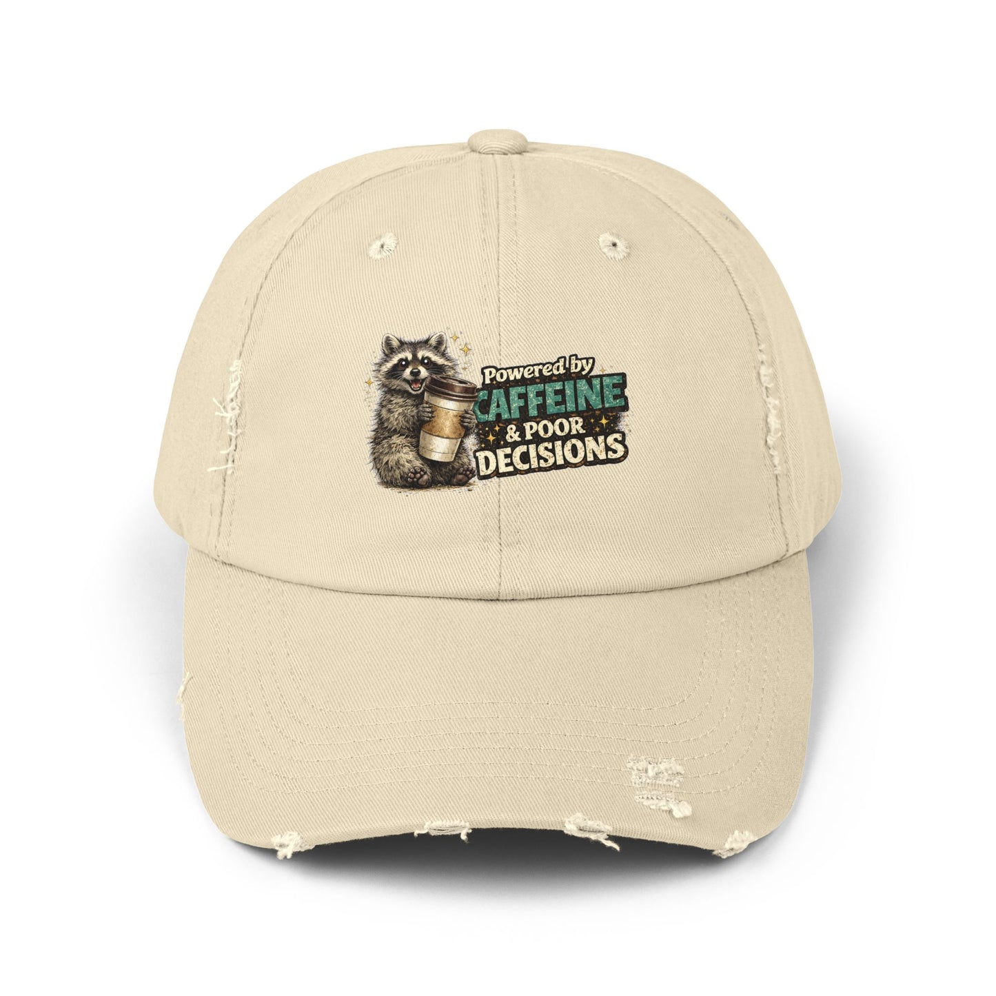 Powered By Distressed Cap — Raccoon Mom/Dad Funny Dad Hat