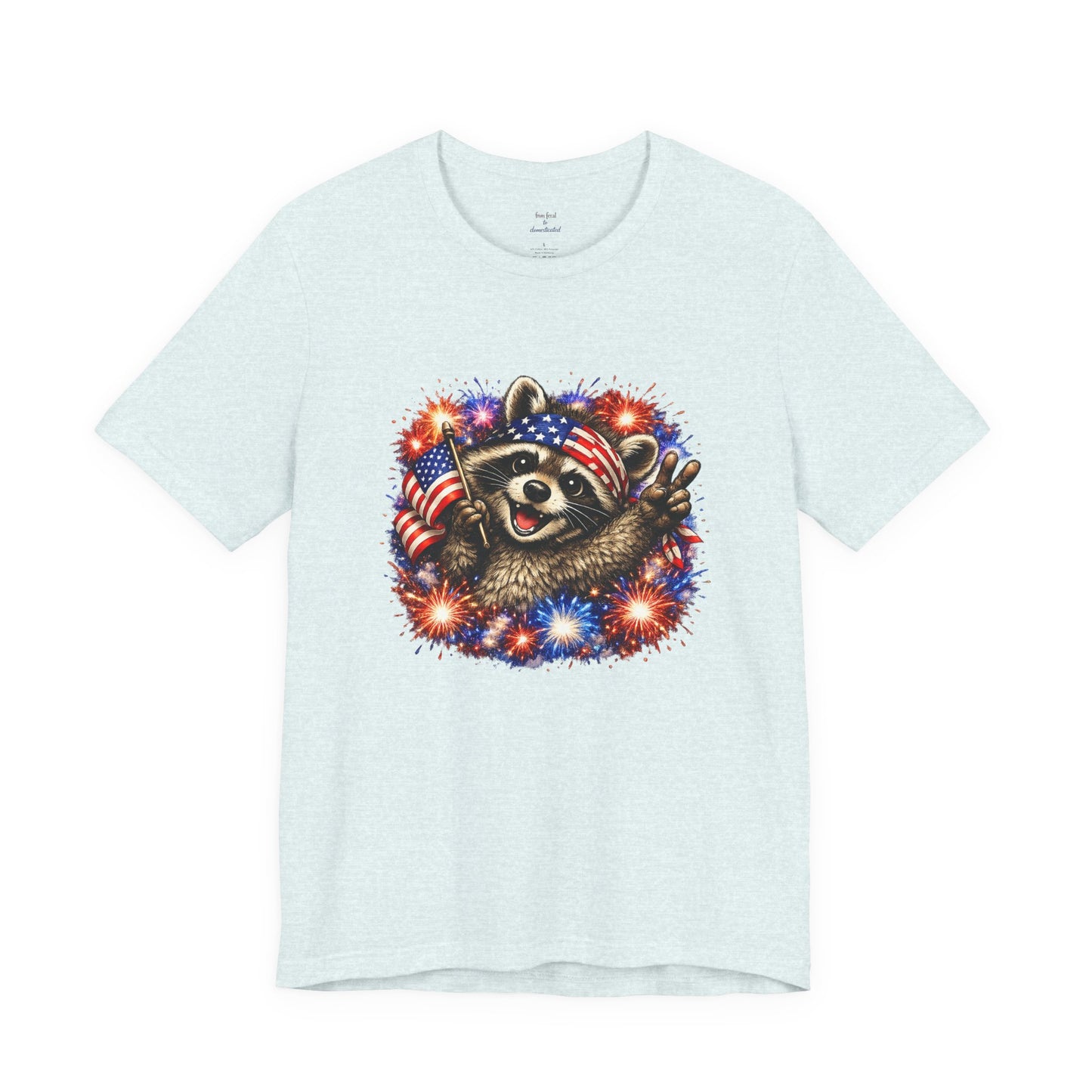 Patriot Raccoon 250th Anniversary T-Shirt — 4th of July Fireworks Flag Tee