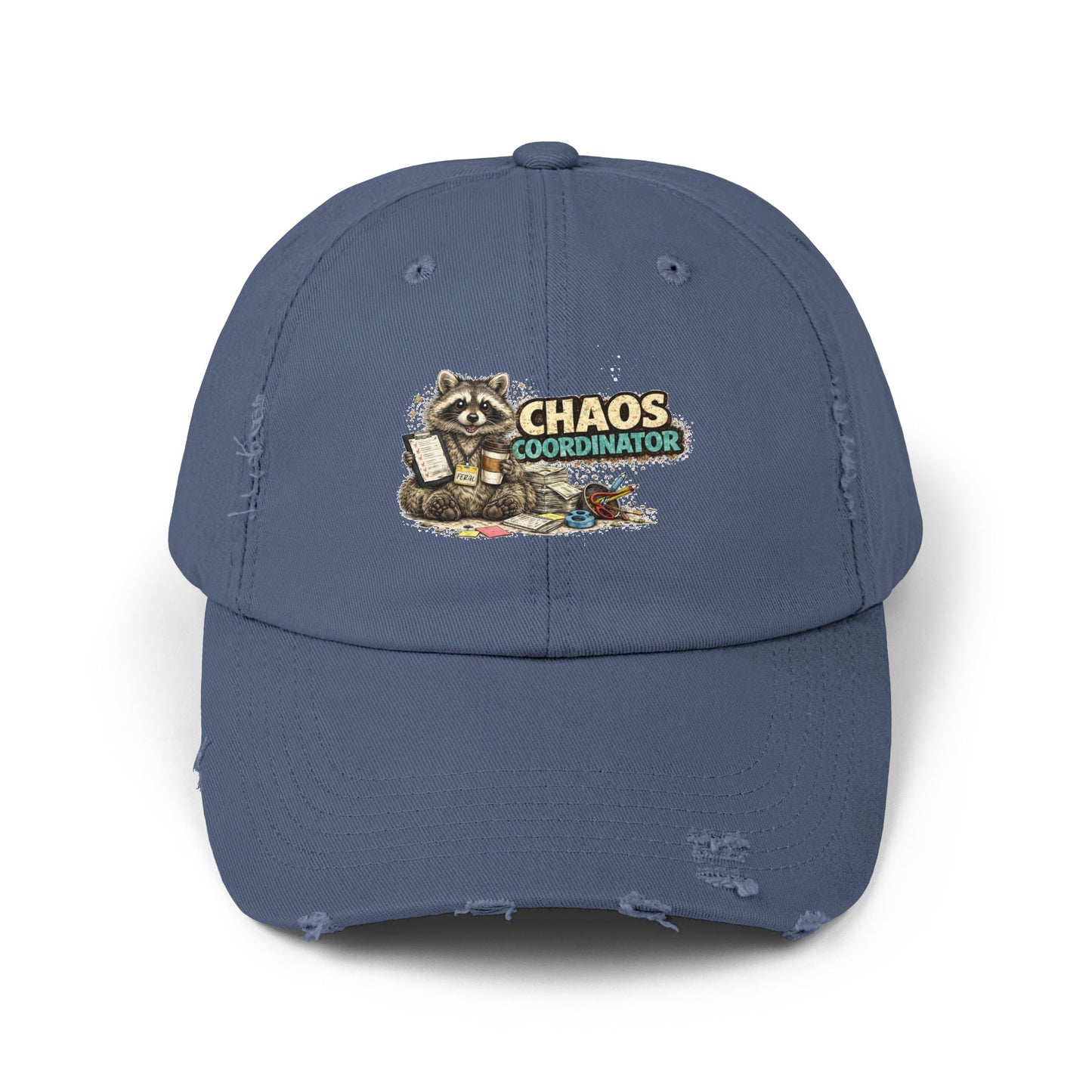Chaos Coordinator Distressed Cap — Raccoon Mom/Dad Funny Dad Hat
