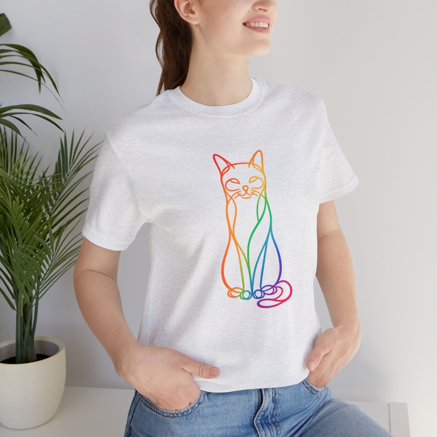 Colorful Line-Work Sitting Cat T-Shirt