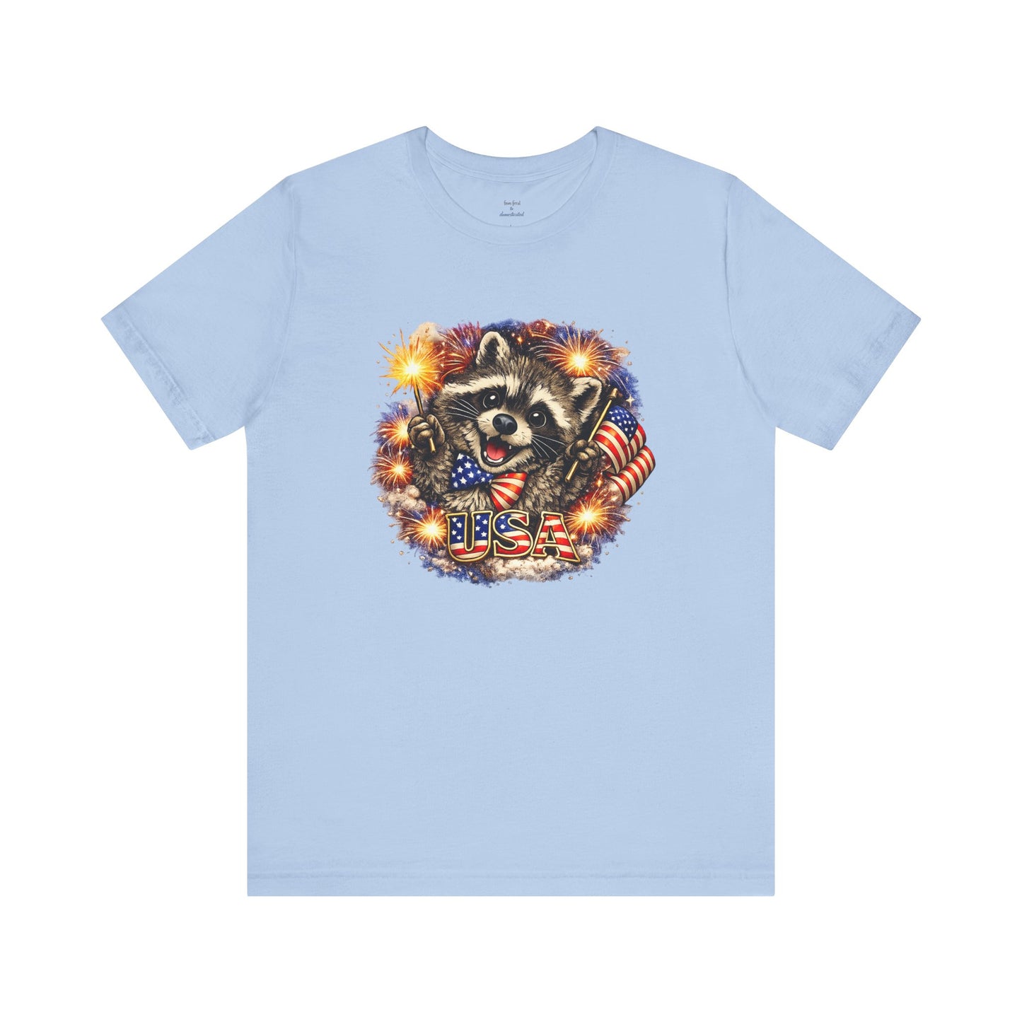 Patriot Raccoon 250th Anniversary T-Shirt — 4th of July Fireworks Flag Tee
