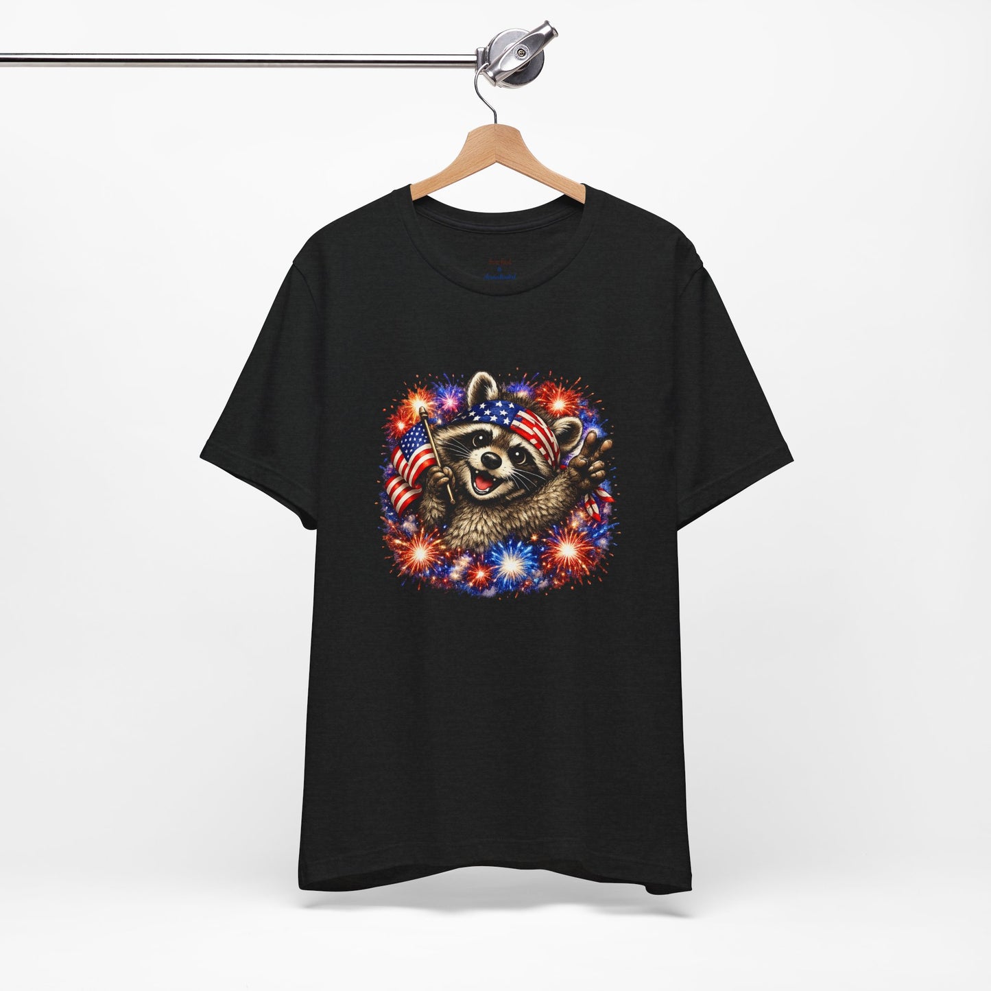 Patriot Raccoon 250th Anniversary T-Shirt — 4th of July Fireworks Flag Tee