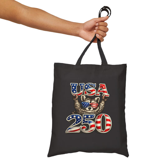 Patriotic Raccoon Fireworks Tote Bag — '250' Canvas Tote for Fourth of July
