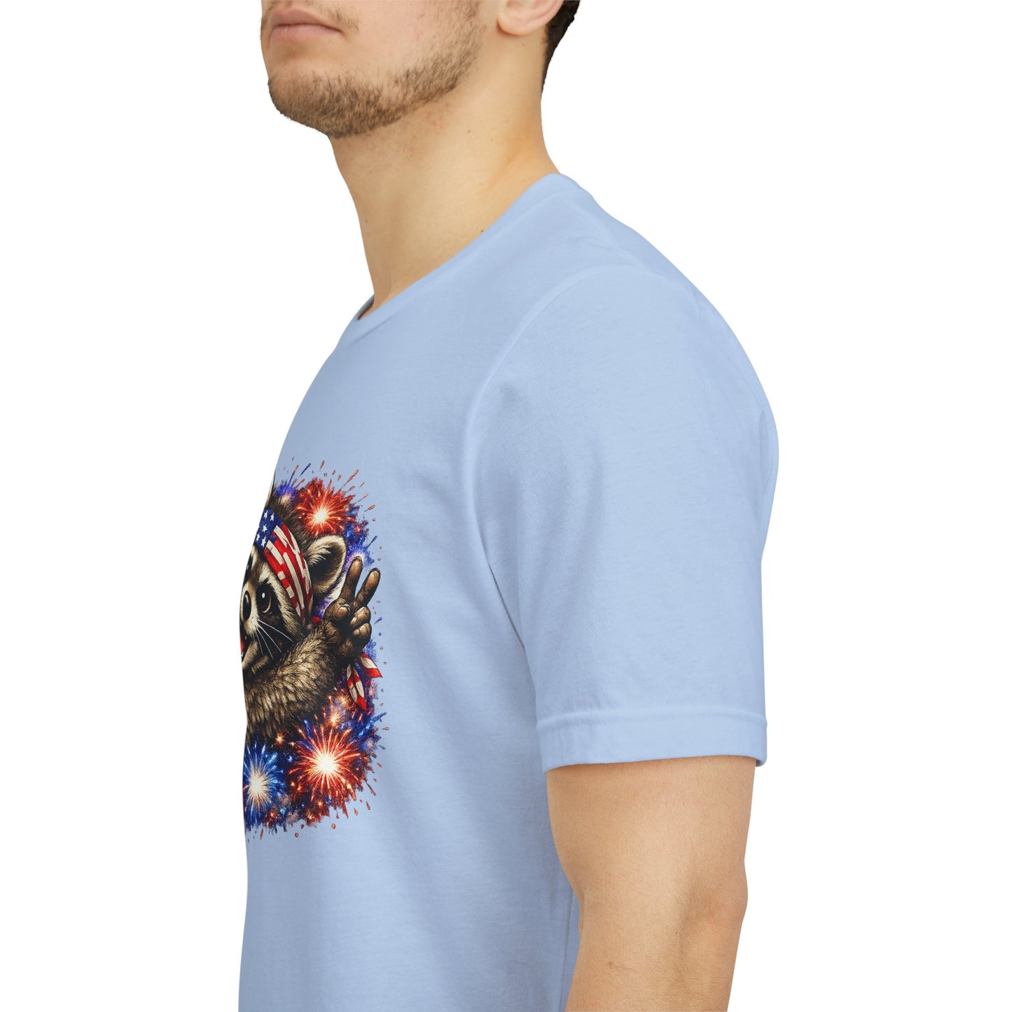 Patriot Raccoon 250th Anniversary T-Shirt — 4th of July Fireworks Flag Tee