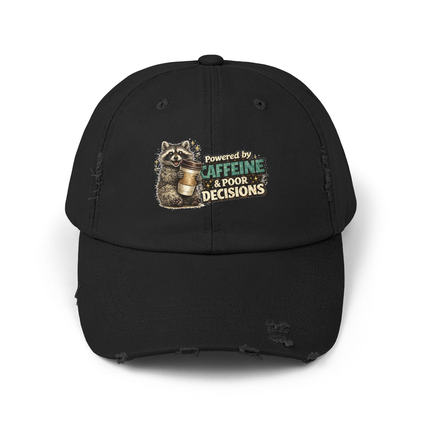 Powered By Distressed Cap — Raccoon Mom/Dad Funny Dad Hat