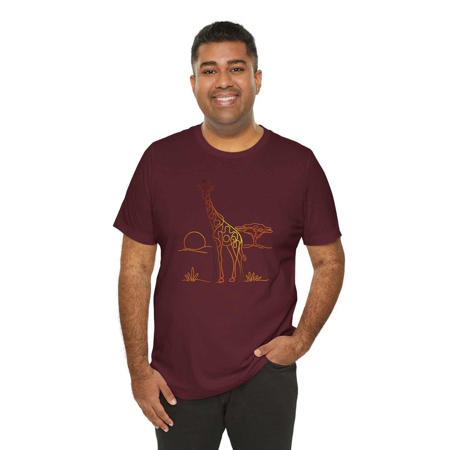 Giraffe Sunset Tee — Minimal Line Art Safari T-Shirt