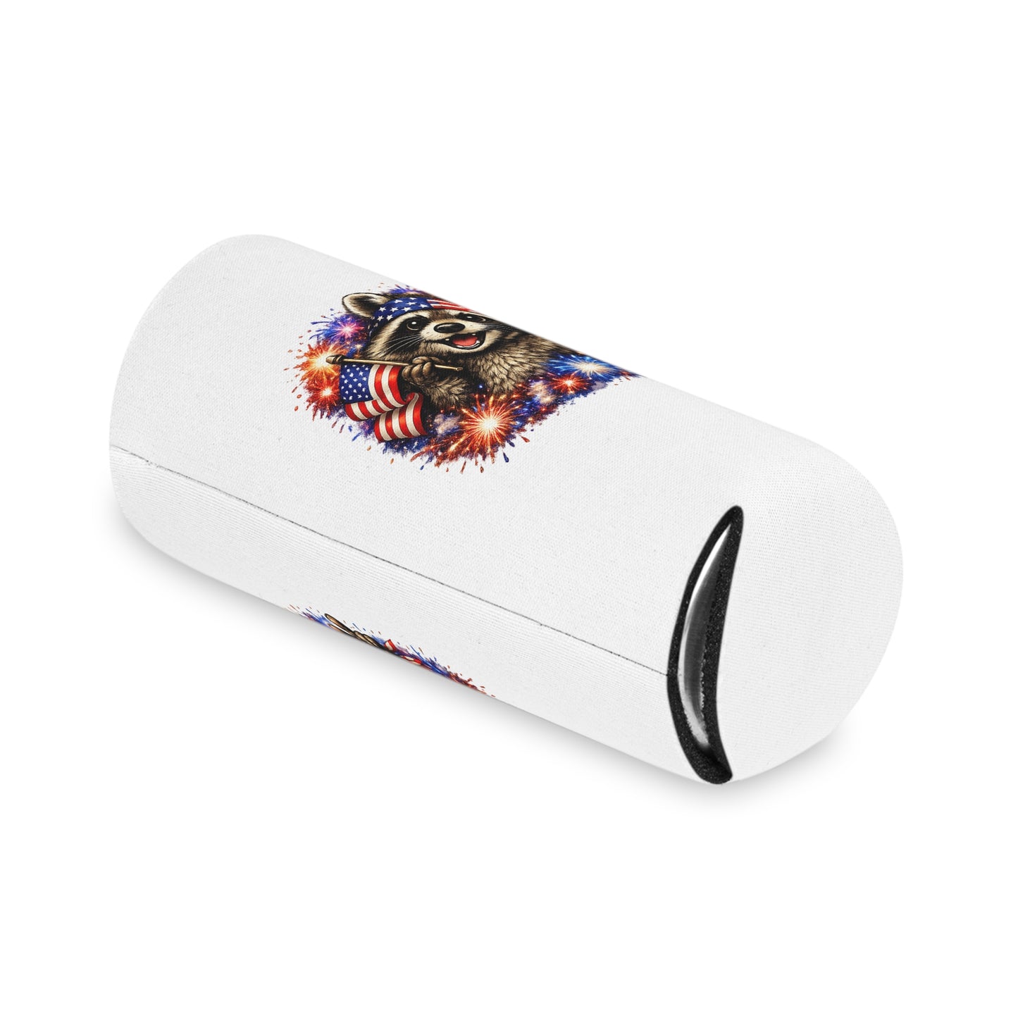 Patriotic Raccoon 250 Can Cooler – USA Flag, 4th of July Drink Koozie