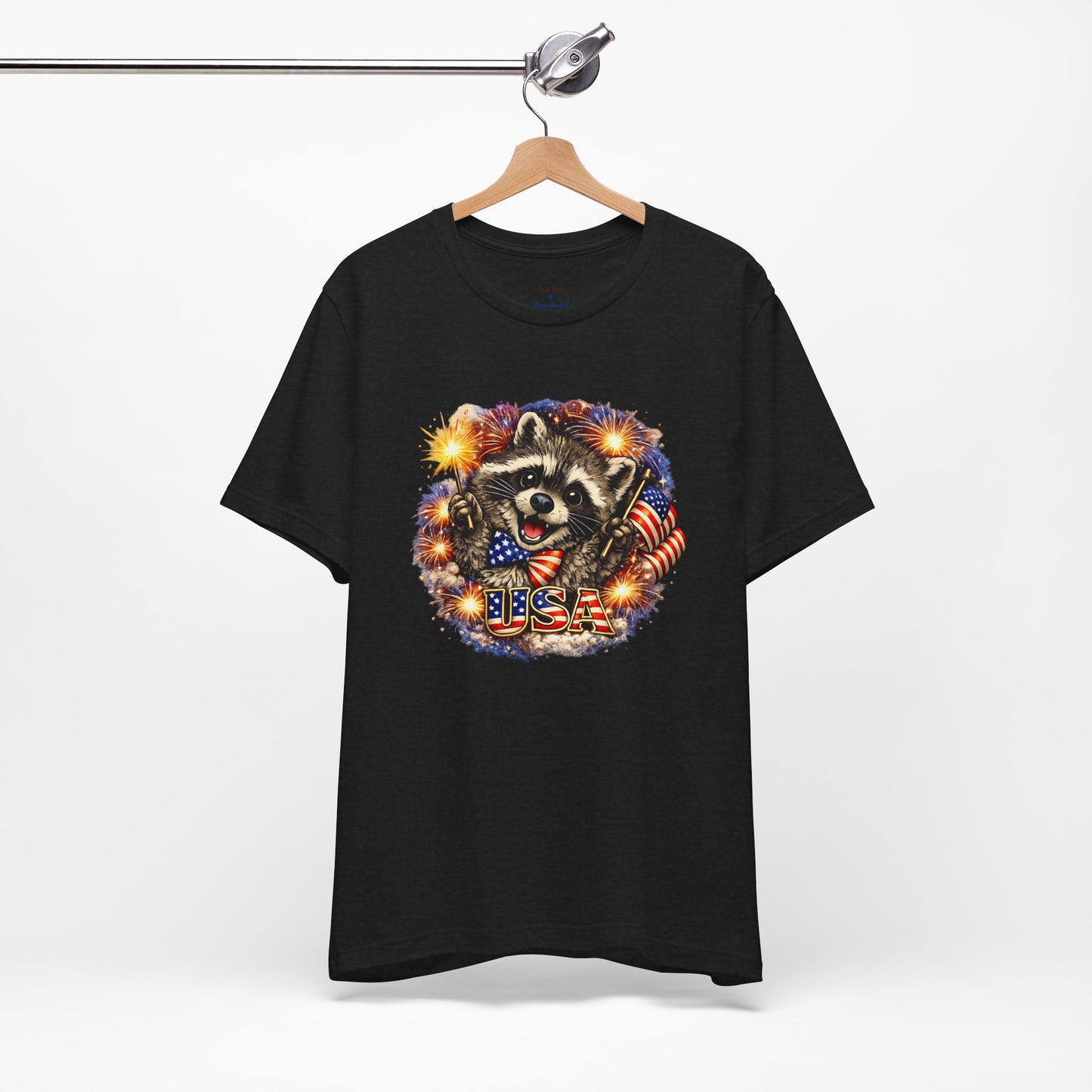 Patriot Raccoon 250th Anniversary T-Shirt — 4th of July Fireworks Flag Tee