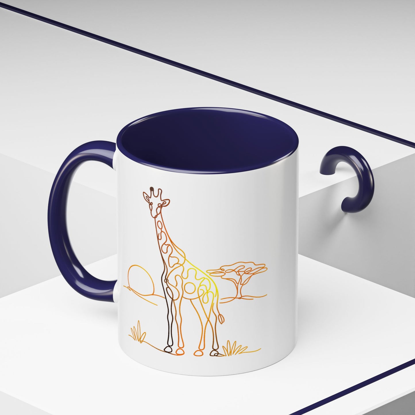 Safari Sunrise Coffee Mug — Minimal Line Giraffe Design (11/15oz)