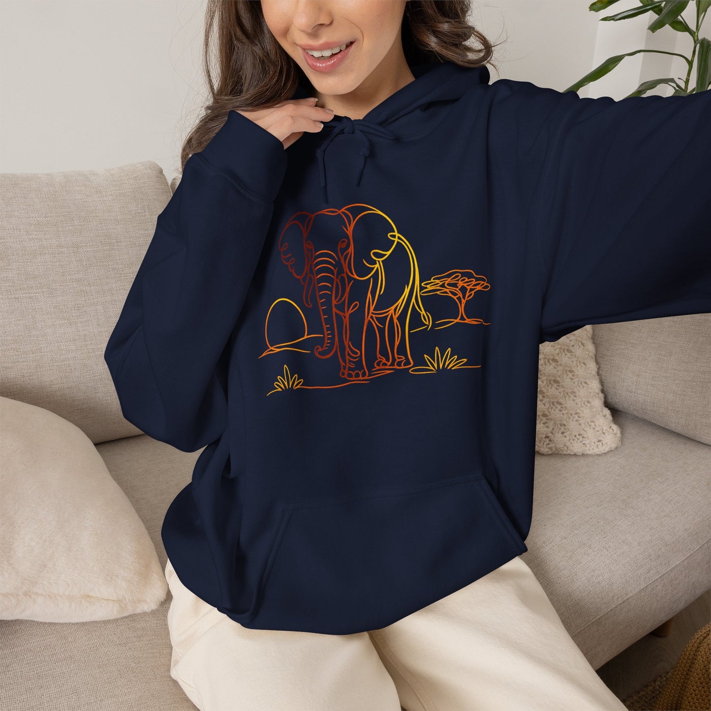 Elephant Sunset Hoodie — Minimal Safari Graphic Hooded Sweatshirt