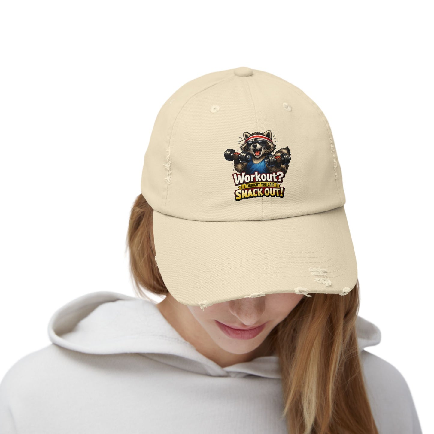 Snack Out Distressed Cap — Raccoon Mom/Dad Funny Dad Hat