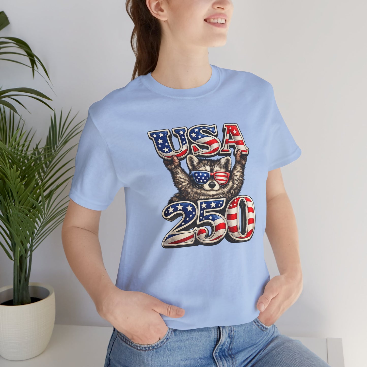 Patriot Raccoon 250th Anniversary T-Shirt — 4th of July Fireworks Flag Tee