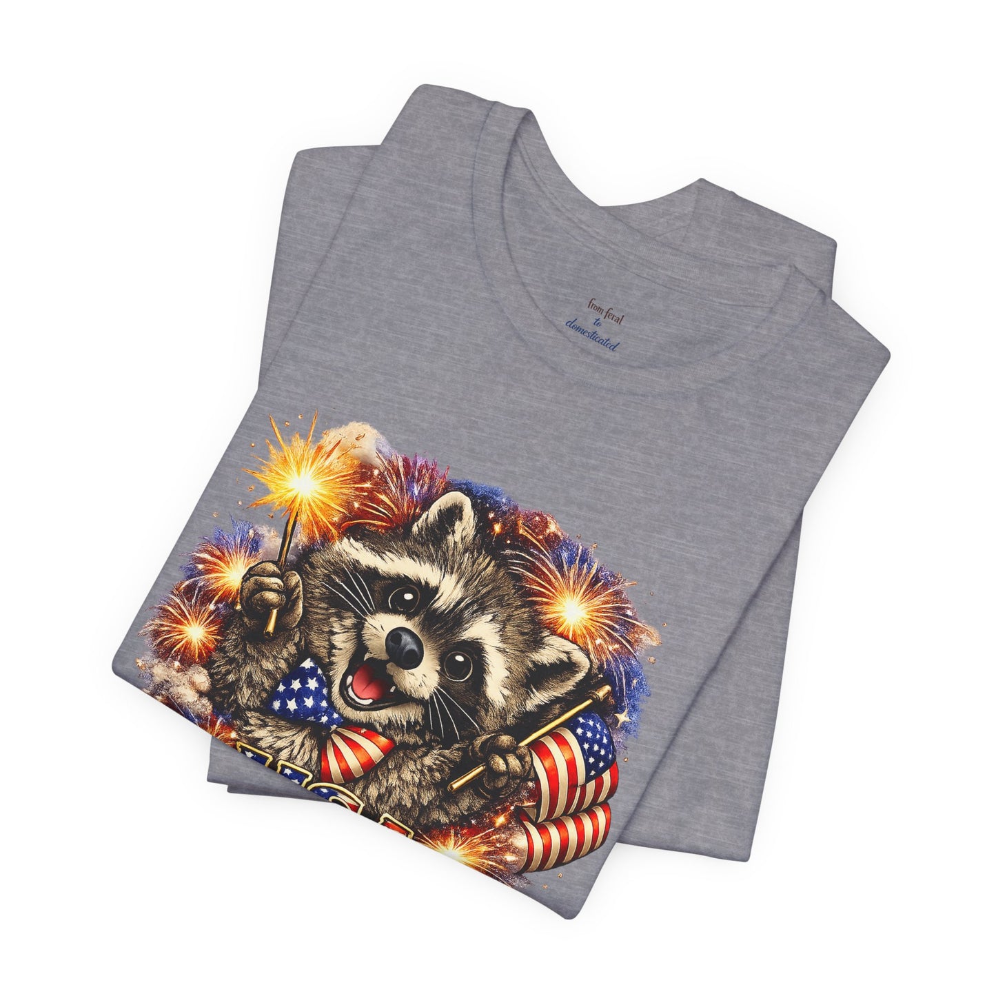 Patriot Raccoon 250th Anniversary T-Shirt — 4th of July Fireworks Flag Tee