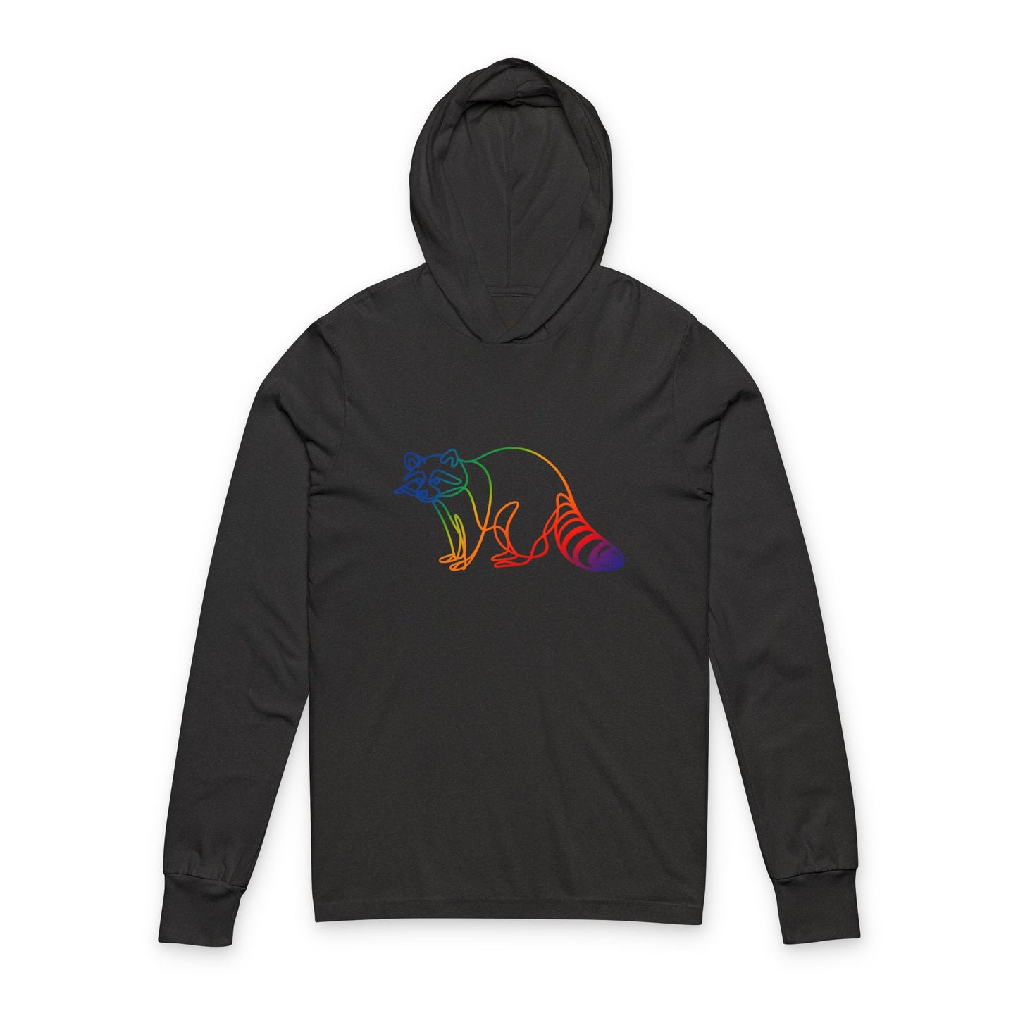 Continuous Line Art | Colorful Raccoon Hooded Long Sleeve Tee