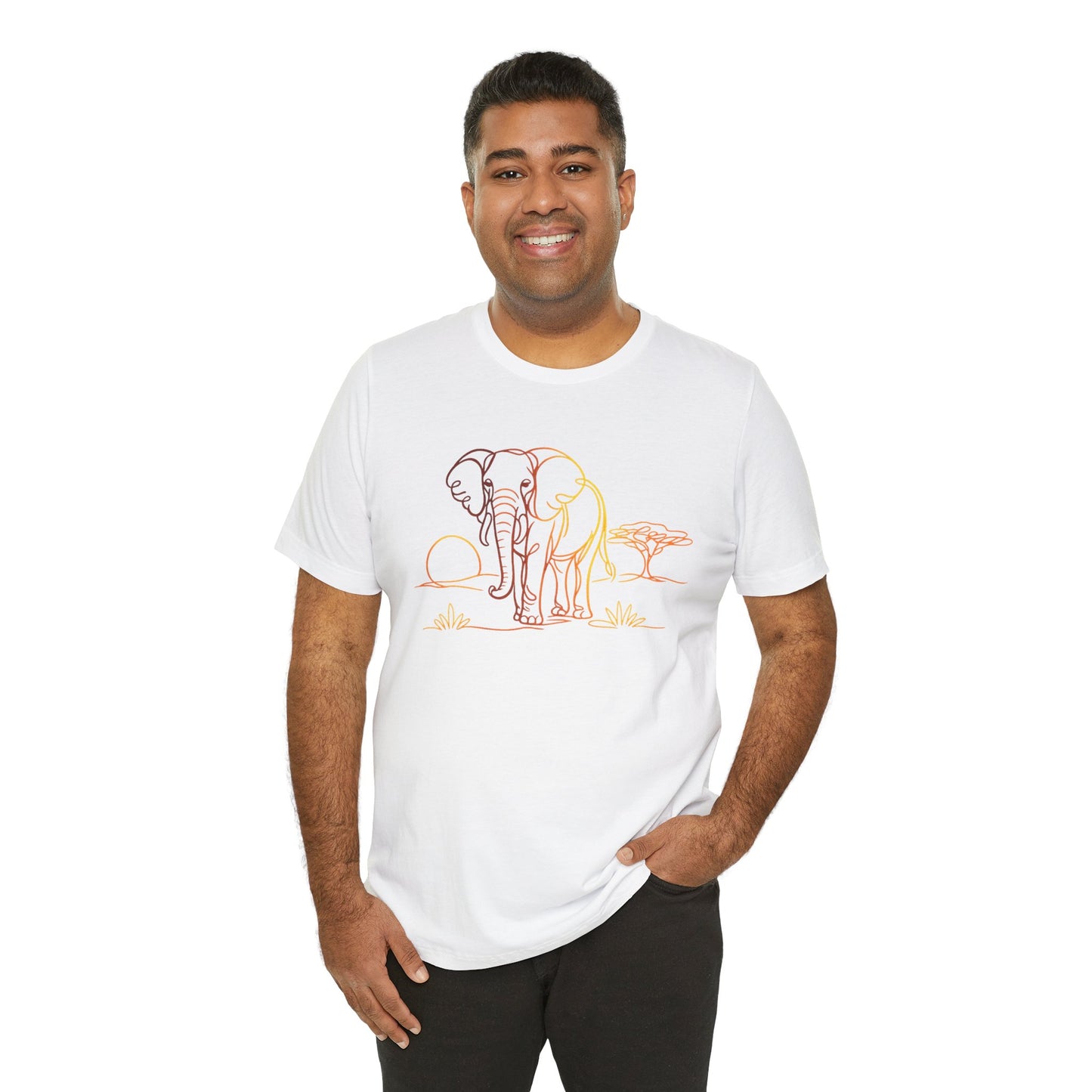 Elephant Sunset Tee — Minimal Line Art Safari T-Shirt