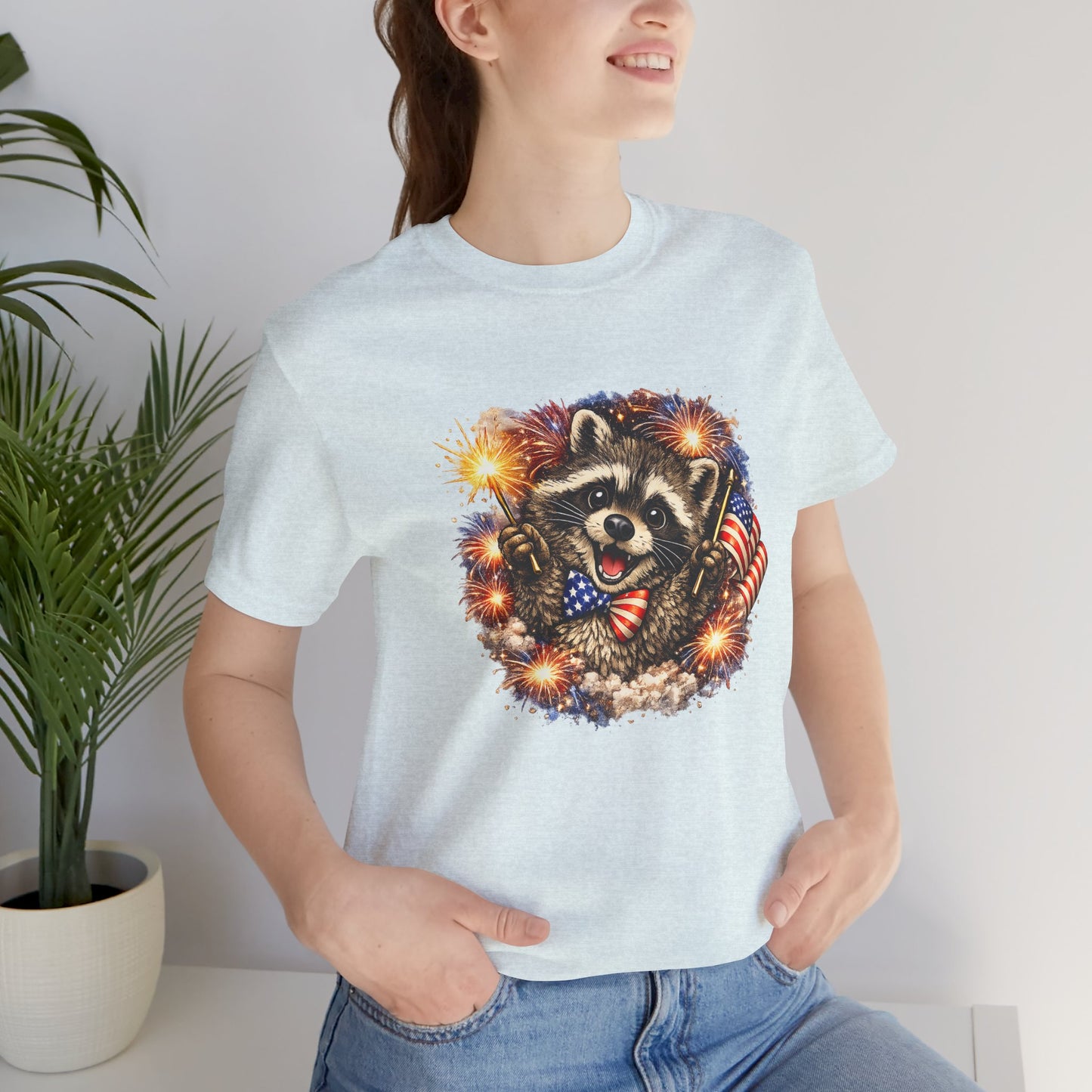 Patriot Raccoon 250th Anniversary T-Shirt — 4th of July Fireworks Flag Tee