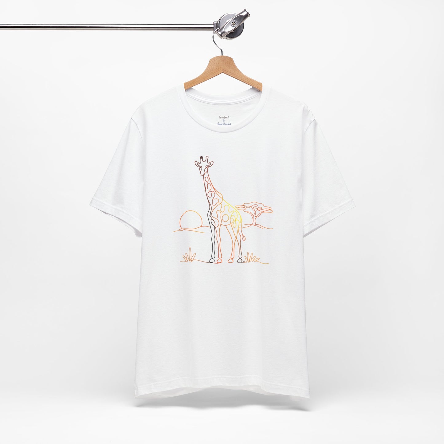 Giraffe Sunset Tee — Minimal Line Art Safari T-Shirt