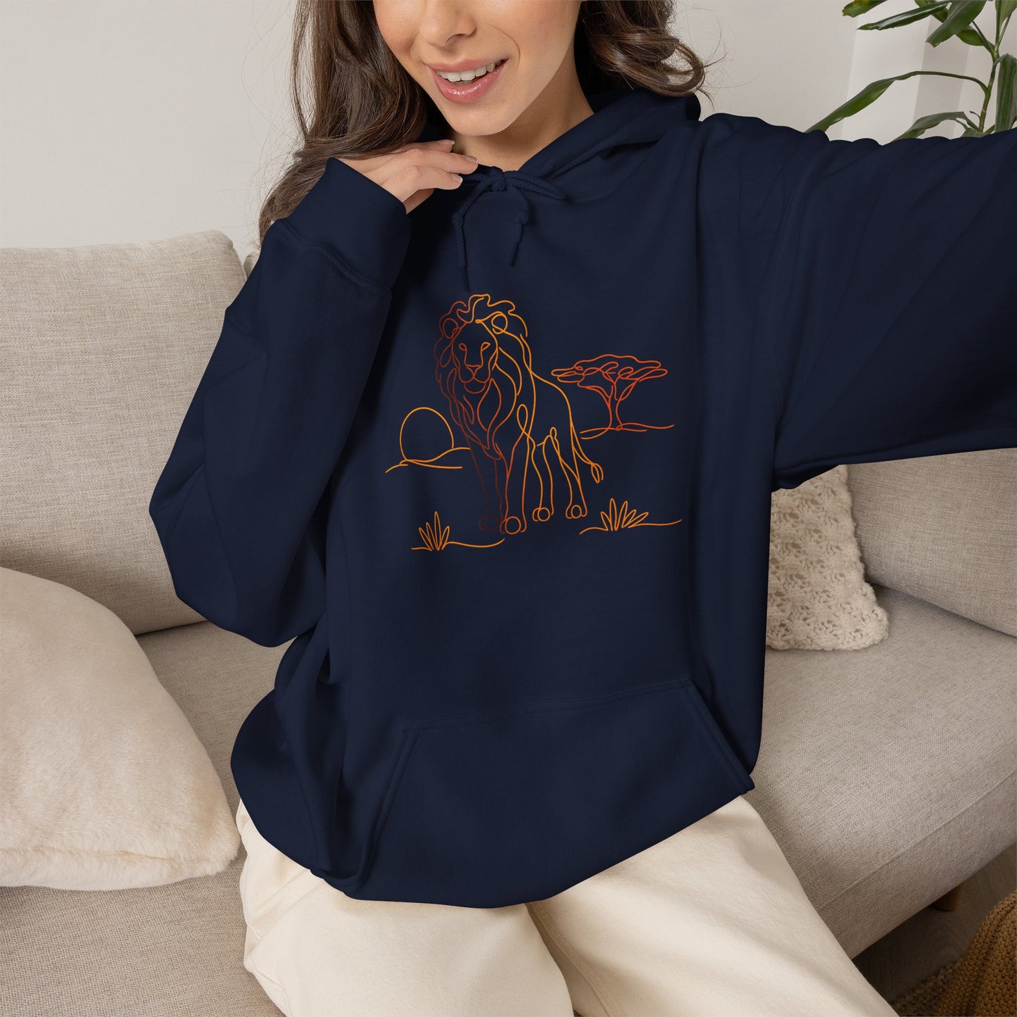 Lion Line Art Hoodie — Minimal Safari Sweatshirt