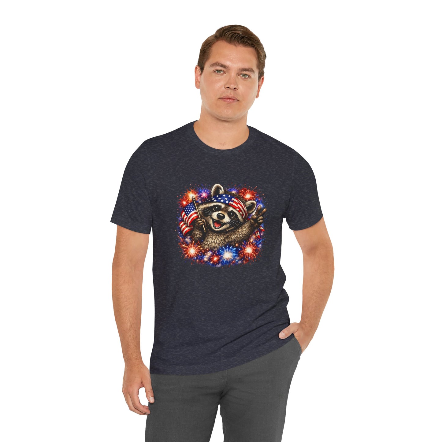 Patriot Raccoon 250th Anniversary T-Shirt — 4th of July Fireworks Flag Tee