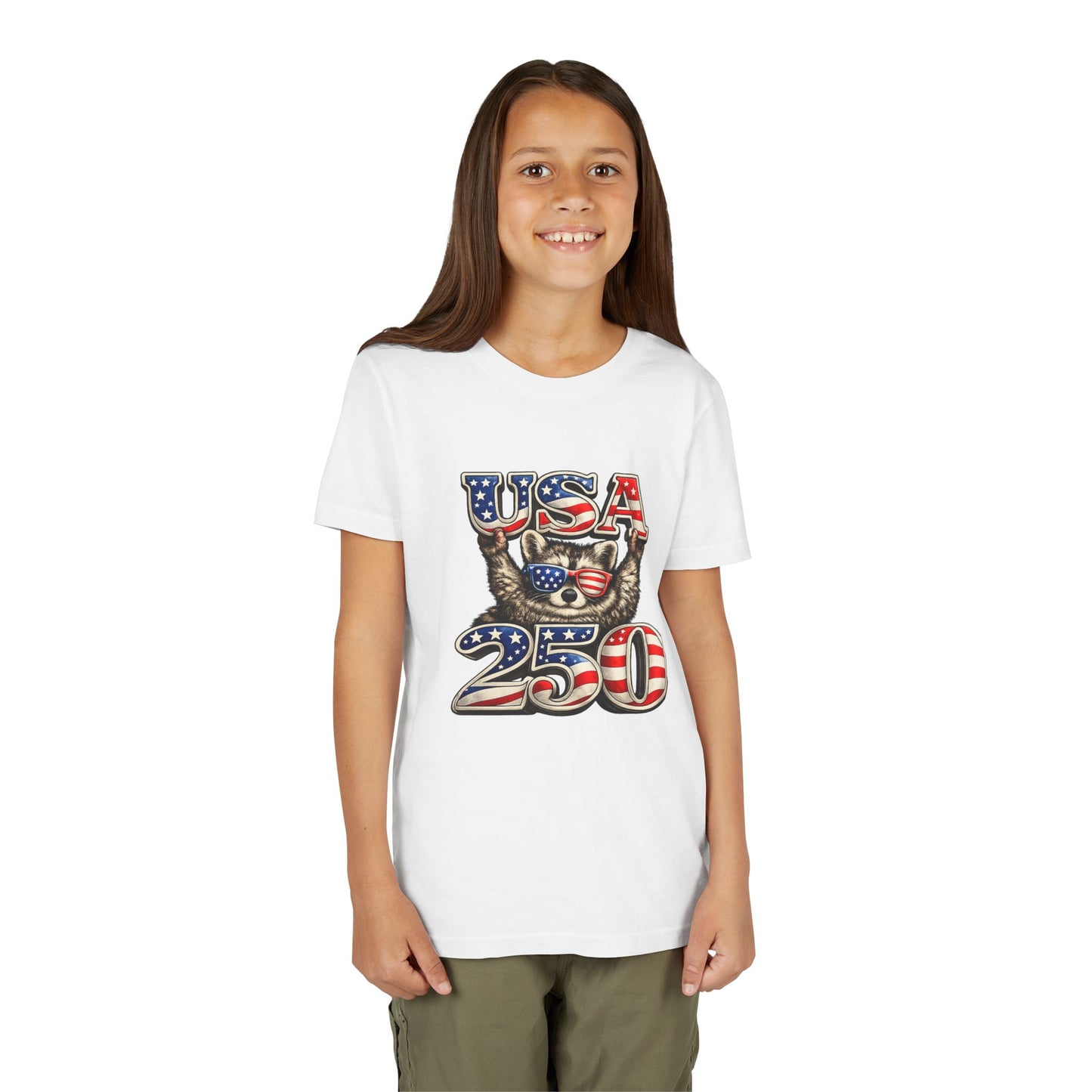 Patriotic Raccoon Youth Tee — Raccoon with USA 250