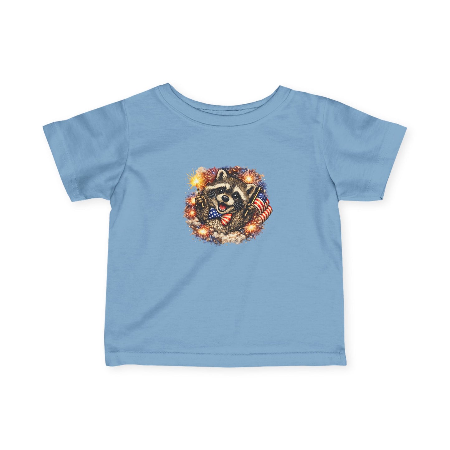 Infant Tee — Adorable Raccoon Holding American Flag "250" — 4th of July Baby Shirt